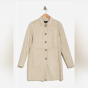 NWT T Tahari Faux Suede Car Coat Natural Beige size L